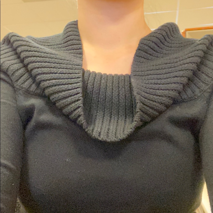 Cowl Neck Long Sleeve Black Sweater Tie Waist